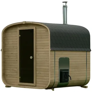 Gardj Fasssauna Garten Outdoor Sauna aus nordischer Fichte – Verschiedene Größen (2–6 Personen) – Wahlweise mit Holz- oder Elektroofen – Inkl. Zubehörset (180 cm, Quadratische, Holzofen)