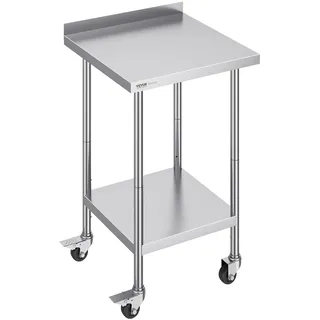 Vevor Edelstahl-Arbeitstisch, kommerzieller Lebensmittelzubereitungs-Arbeitstisch mit Rollen, Vorbereitungs-Arbeitstisch, Arbeitstisch mit einstellbarer Höhe für Restaurant 610 x 61 x 100 cm