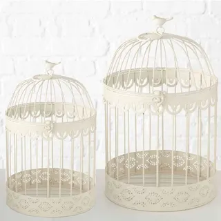 Unbekannt Deko Vogelkäfig weiß rund Metall 39 cm (390350) Pflanzkorb