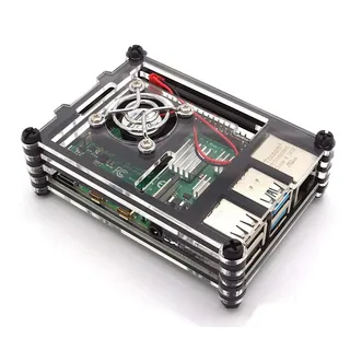BerryBase Gehäuse für Raspberry Pi 4 mit Lüfter, stackable, transparent/schwarz