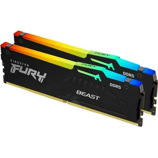 Kingston FURY Beast RGB DDR5-6000 64GB - CL36 - Dual Channel (2 x 32GB, 6000 MHz, DDR5-RAM, DIMM), RAM, Schwarz
