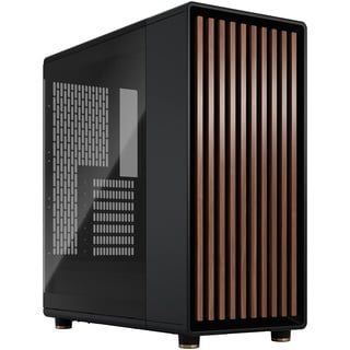 Fractal Design North Charcoal Black Tempered Glass Dark - Wood Walnut front - Glass side panel - Two 140mm Aspect PWM fans included - Intuitive interior layout design - ATX Mid Tower PC Gaming Case