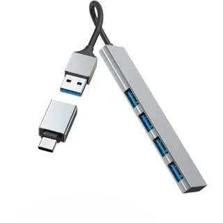 Hama USB-Hub 4 Ports USB 3.2 Gen1, 5 Gbit/s, Ultra Slim, inkl. USB-C-Adapter