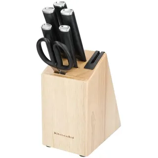 KitchenAid Classic 6-teiliges Messerset mit Block, scharfen japanischen 420J2-Stahl-Küchenmessern und Halter aus Gummibaumholz