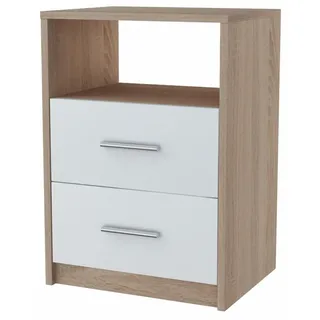 matkam Möbel Nachttisch, Sonoma Eiche, weiß) Holzwerkstoff, 40x58.5x35 cm, Schlafzimmer, Nachttische