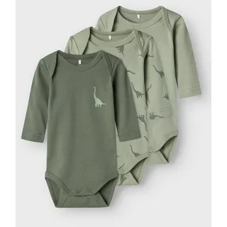 NAME IT Langarmbody NAME IT "NBMBODY 3P LS GREEN DINO NOOS", Jungen, Gr. 62, N-Gr, grün (agave grün), Jersey, Obermaterial: 100% Baumwolle, bedruckt, Rundhals, Bodys Langarmbody