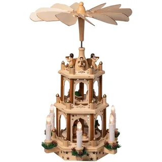 Holz Weihnachtspyramide mit elektrischem Antrieb und beleuchteten LED Kerzen