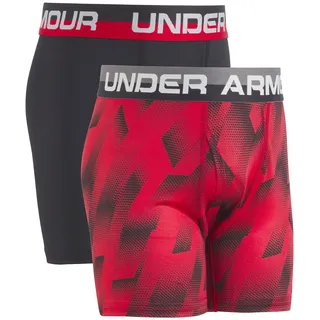 Under Armour Big Boys' 2 Pack Performance Boxer Briefs, Red/Black Print, YSM - S