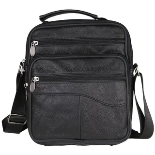 MIRROSI Schultertasche Herren Umhängetasche klein aus Echtleder (Messenger Bag), große Kapazität schwarz