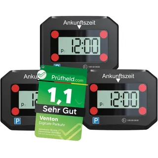 VENTON [ Test SEHR GUT, Note 1.1 *] V2.2Mini Elektronische Digitale Parkscheibe schwarz mit Zulassung, Automatische elektrische Parkuhr, Auto Zubehör Innenraum, Gadgets, Autozubehör elektronisch