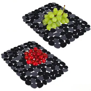 2er-Pack Spülbeckeneinlage 40x30 cm - Schnell ablaufende PVC-Matte mit Steinmuster, kratzfest & zuschneidbar - Für Edelstahl/Keramik Spülen (Schwarz)