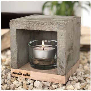 ECI Tools Kerzenhalter candle cube© Teelicht Tisch Kamin Beton mit gr. Teelicht (Set) beige