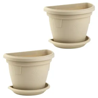 ENGELLAND 2 x Blumentopf Pflanzkübel Mit Untersetzer Hängend Wand 2,4L Beige