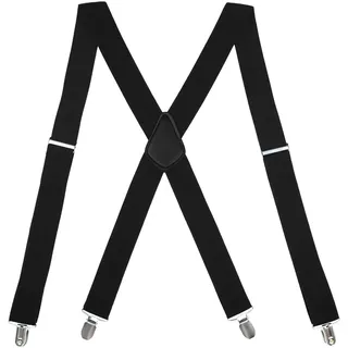 Techchii Hosenträger Herren Extra Stark, Hosenträger Breit Schwarz für Herren und Damen Elastisch und Verstellbar X-Förmige Riemen mit 4 Metall Clip für Arbeitshose Einheitsgröße Hosenträger - Einheitsgröße