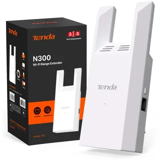 Tenda WLAN Verstärker Repeater R10, 300 Mbit/s, Ethernet-Port, Abdeckung bis zu 120 m2, WPS, AP-Modus, intelligente LED-Anzeige, kompatibel mit FritzBox, einfache Installation, unterstützt IPv6