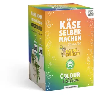 kaese-selber.de Käse selber machen - Starter Set -Colour Edition- BUNT inkl. Rezeptmagazin und Videoanleitungen (für Käse, Quark und Frischkäse); Traditionelle Käseherstellung