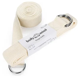 Body & Mind Body & Mind® Yogagurt aus 100% Natur Baumwolle - 250 cm lang; Yoga-Band Yoga-Gürtel mit D-Ring-für Anfänger & Fortgeschrittene; Pilates & Fitness Übungen (Beige)