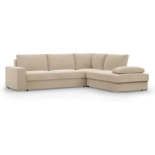 Mebligo - Ecksofa mit Schaffunktion und Betkasten 287 cm Breit VELANO, Eckcouch, L Shaped Sofa, Big Sofa, Komfort und Still, Wohnlandschaft L-Form, L Couch mit Schlaffunktion - Cord Couch Beige