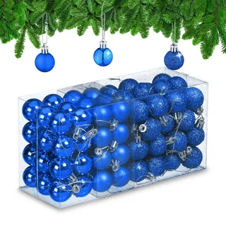 Relaxdays Weihnachtskugeln im 96er Set glitzernde, matte & glänzende Baumkugeln, Weihnachtsbaumdeko, Kunststoff, blau