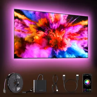 TV LED Hintergrundbeleuchtung mit HDMI Sync Box, Backlight Unterstützung von 1080P@60Hz Pure Color Lighting Effect, App Steuerung, Umgebungsbeleuchtung für PCs unter 65 Zoll...