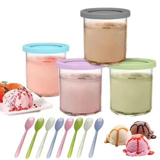 Creami Tubs für Ninja, 4 Stück Eisbehälter Wiederverwendbarer Ersatz-Pint und Deckel mit 8 Löffel für Ninja Eismaschine Maschine Zubehör (16OZ)