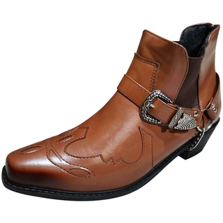 Western-Stiefeletten für Herren, Kubanischer Absatz, Kettenschnalle, Knöchel, Cowboy, schwarze Stiefel, Schnallenriemen, Retro-Leder, quadratische Zehenpartie, Cowboy, kurze Stiefel, Cowboy, - 45 EU