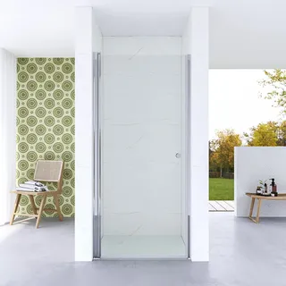 Duschabtrennung 80 cm Duschwand Glas Nischentür barrierefreie Dusche Duschtür Nische Glasabtrennung Glasduschwand mit Tür Glastür Glaswand innen und außen öffnen Ebenerdige Montage