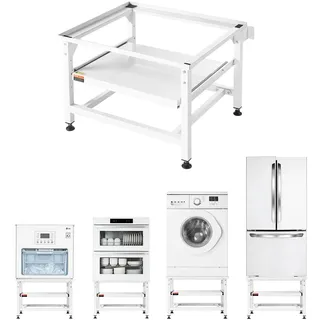 Vevor Waschmaschinen Untergestell 410 mm Hoch, Waschmaschinenerhöhung mit Ausziehbarer Ablage, Tragkraft von 318 kg, Rutschfesten Füße, Stahl-Trocknersockel, Podest, Universell Passend, Weiß