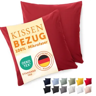 Blumtal Kissenbezug 80x80 cm 2er Set weich - Oeko-TEX zert. Mikrofaser Kopfkissenbezug 80x80 cm - Kissenbezüge 80x80 - Kopfkissen 80x80 Bezug - Kissen 80x80 Bezug - Kopfkissenbezüge 80x80 Rot