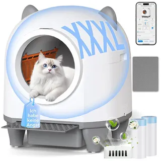 HOMALL Katzentoilette XXXL katzenklo selbstreinigend für grossen katzen,Sicherheitsschutz x7, mit Aromabox, Matte, leiser Betrieb & Nachtmodus – für Mehrkatzen weiß K1T | 51.2 cm x 55.6 cm x 60.5 cm