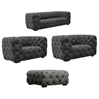 Fun Möbel Polstergarnitur Sofaset NATALIE 3-1-1 in Stoff Riviera inkl. Polsterhocker, (Set, 4-tlg), Rundumbezug grau