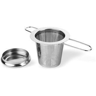 Schramm Teesieb Schramm® Edelstahl Teesieb mit Deckel Abtropfschale Teefilter ideal für losen Tee passend für Tasse und Kanne mit langem Griff faltbar