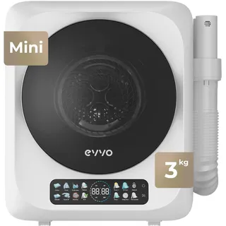 EVVO Mini-Wäschetrockner S4 Plus, tragbar, 3 kg, kompaktes Design, Touchpanel, UV-Hygiene, Anti-Falten-Funktion, Schuhzubehör, Mini-Trockner, ideal für kleine Räume