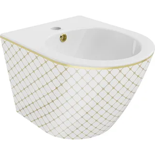 Mexen Lena wandmontiertes Bidet, Weiß/gold Gittermuster - 35224809 |