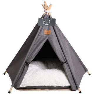 Meowmellow Tipi Zelt für Haustiere Hundezelt Katzenzelt mit Plüschkissen Haustierzelte Häuser für Katzen und Hunde Hundehöhle und Haustierhäuser Wegklappen Haustier Zelt Möbel 60x60x70cm