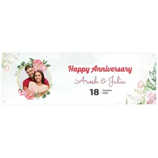 Personalisiertes Hochzeitsbanner – Banner Personalisiert mit Namen, Datum & Wunschtext – elegantes Hochzeitsbanner zur Hochzeit oder Jubiläum – Deko in 150x50 cm oder 225x75 cm – Rosen