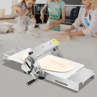 DAOHHFO Manuelle Teigausrollmaschine mit Einstellbarer Dicke Von 0–25 mm, Teigmaschine Aus Edelstahl Teigausroll Blätterteig Maschine, Faltteigmaschine für Croissants und Pizzabäckereien