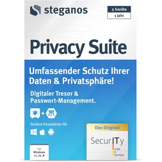 Steganos Privacy Suite 2026 - Digitaler Tresor & Passwort-Management für PC & Mobile - 5 Geräte / 1 Jahr - DEUTSCH - (ProductKeyCard) PKC