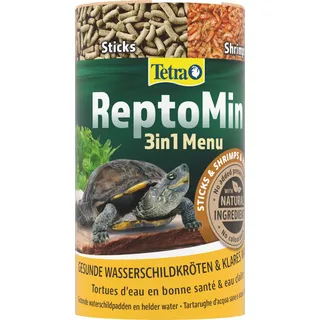 Tetra ReptoMin Menu Schildkröten-Futter, 3in1 Futter-Mischung, 250 ml Dose | abwechslungsreiches 3in1 Futter | mit Pellets, Krill und Shrimps | für Wasserschildkröten