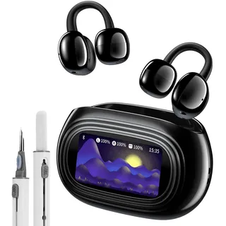 kentfaith KI Übersetzer Ohrhörer Echtzeitübersetzung 150 Sprachen & 16 Offline Sprachen, 6 Modi, Bluetooth 6.0, Ear-Clip-Ohrhörer mit Touchscreen-Ladecase für Reisen, Lernen & Geschäft - Schwarz