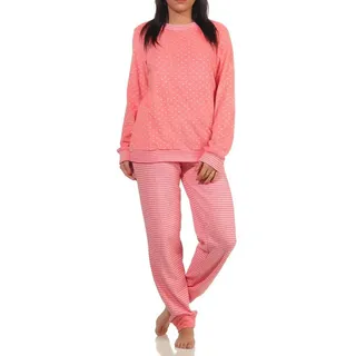 Normann Wäschefabrik Damen Frottee Pyjama mit Bündchen in Herz-Tupfen Streifenoptik - auch in Übergrössen, | 60-62
