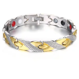 VOKMEMC 1 Stück Edelstahl Schmuck Stahl Titan Magnetarmband Damen Magnetarmband Magnetisches Armreif Für Männer Frauen (Silber Gold)