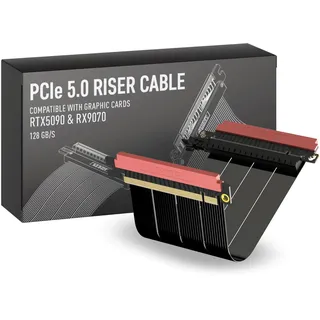 LINKUP - AVA5 PCIE 5.0 Riser-Kabel | RTX5090 RX9070 GPU Bereit | x16 128GB/s Geschwindigkeit | PCIe 4.0 Kompatibel | Entwickelt für SSUPD | Dual Reverse Schwarz 14cm (Gesamtlänge 16cm)
