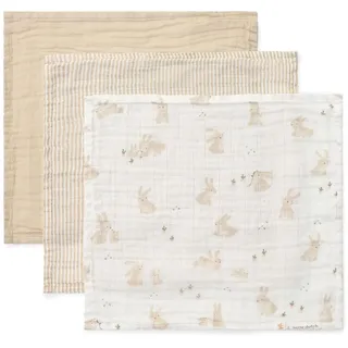 Little Dutch Mundtücher Spucktücher Mulltücher Musselin 3er Set (25x25 cm) Baumwolle Baby Bunny beige/weiß - Newborn Naturals