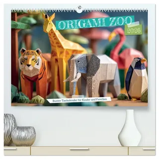 Calvendo Origami Zoo - Bunter Tierkalender für Kinder und Familien (hochwertiger Premium Wandkalender 2026 DIN A2 quer), Kunstdruck in Hochglanz