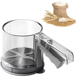 BEELUKY Mehlsieb Puderzuckerstreuer Puderzuckermühle Staubzuckerstreuer für Mehl, Zucker, Gewürze, Einhändig Bedienbarer Filter Edelstahl und Kunststoffmaterialien Fassungsvermögen von 350 Gramm