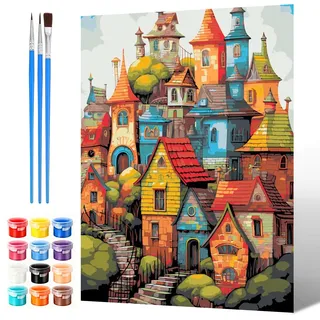 NAIMOER Haus Malen Nach Zahlen Erwachsene, Gebäude Landschaft Malen Nach Zahlen auf Leinwand für Kinder, Digitale Gemälde für Home Decor Geschenke 30x40cm
