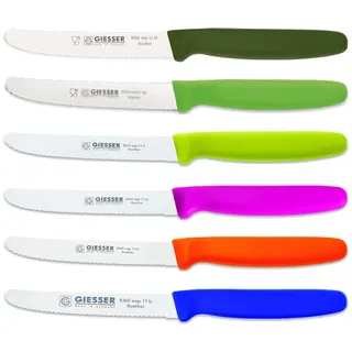 Giesser Messer 6er Set bunt Tomatenmesser Brötchenmesser Allzweckmesser 11cm Wellenschliff 3mm - olive hellgrün limette pink orange blau