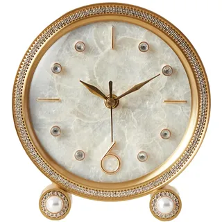 Syfunlv Klassische Retro Tischuhr,Lautlos Nachttisch Uhr,18.5×19.5cmMessing Funkgesteuerte Uhr,Sonnenbewegung,leises Sweep-Uhrwerk,automatische Zeiteinstellung,Batteriebetrieben