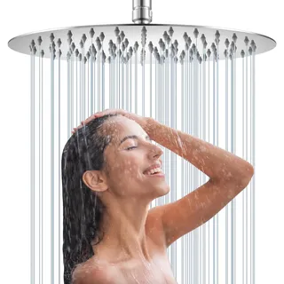 Moshiqgaol Duschkopf Regendusche 12 Zoll, Regenduschkopf Edelstahl 304 Rund 30x30cm, 360° Verstellbarer Dusche Kopfbrause, Rain Shower Head, Regenwalddusche Duschkopf